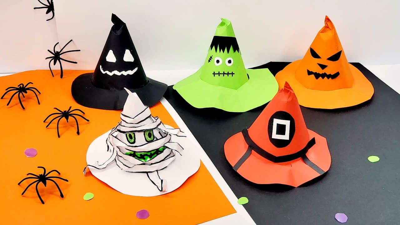 Paper witch hat Halloween crafts